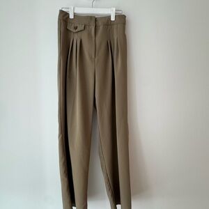 Tan High-Waisted Wide-Leg Trousers
